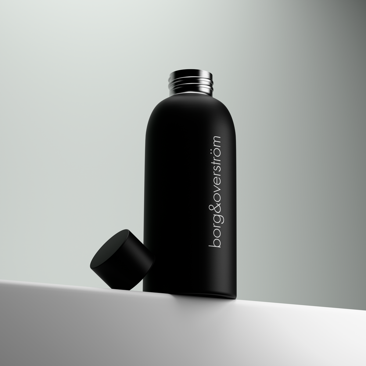 Borg & Overström Branded Black Single Wall Recycled Stainless Steel Bottle with Screw Lid - 500ml